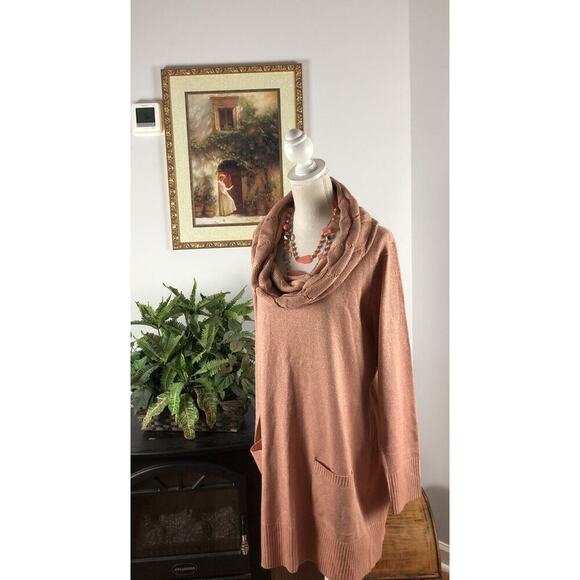 Soho Womens Cowl Neck Peach Knit Sweater Sz Large Tunic Long Sleeve Pullover - Picture 5 of 16